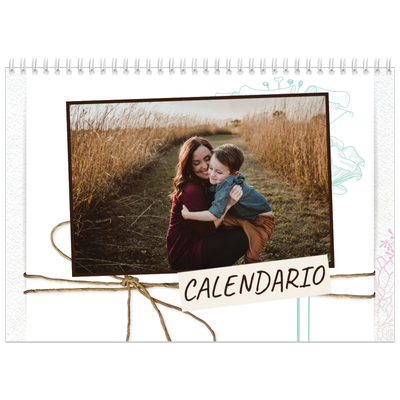 Calendario personalizado doble A4 — Papel de regalo floral [portada]