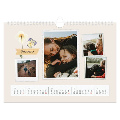 Calendario A4 horizontal — Scrapbook vintage [Febrero]