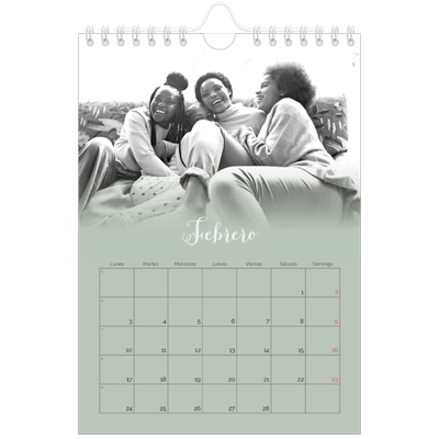 Calendario personalizado A5 — Verde bruma [Febrero]