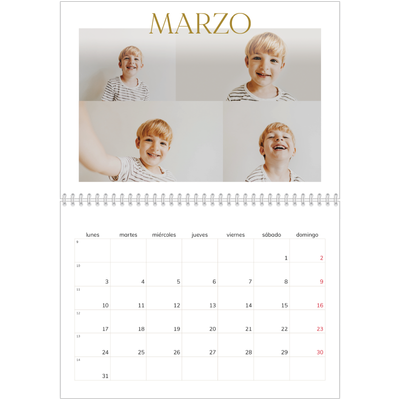 Calendario personalizado doble A4 — Texto dorado grande [Marzo]