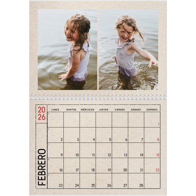 Calendario personalizado doble A4 — Efecto de sello craft [Febrero]