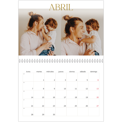 Calendario personalizado doble A4 — Texto dorado grande [Abril]