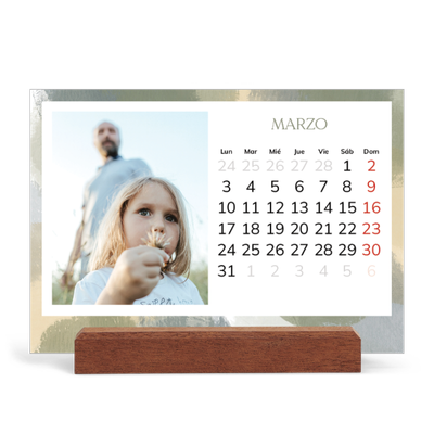 Calendario de mesa con base de madera - apaisado  — Efecto pincel [Marzo]