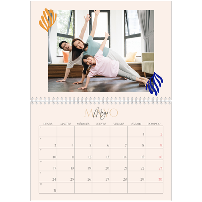 Calendario personalizado doble A4 — Coral minimalista [Mayo]
