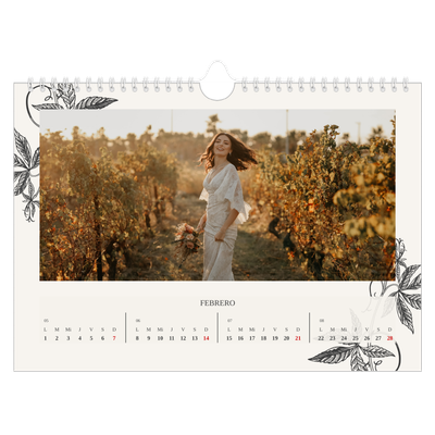 Calendario A4 horizontal — Tinta y hiedra [Febrero]