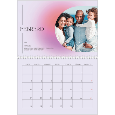 Calendario personalizado doble A4 — Degradado astrológico [Febrero]