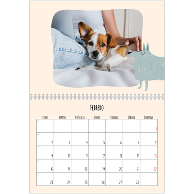 Calendario personalizado doble A4 — Perros y garabatos [Febrero]