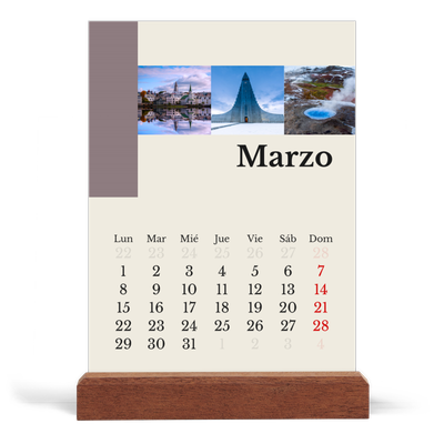 Calendario de mesa con base de madera - vertical  — Lugares del mundo [Marzo]