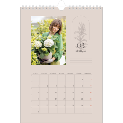 Calendario personalizado A4 — Botánica sencilla [Marzo]