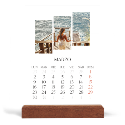 Calendario de mesa con base de madera - vertical  — Fragmentos de viaje [Marzo]