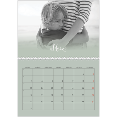 Calendario personalizado doble A4 — Verde bruma [Marzo]