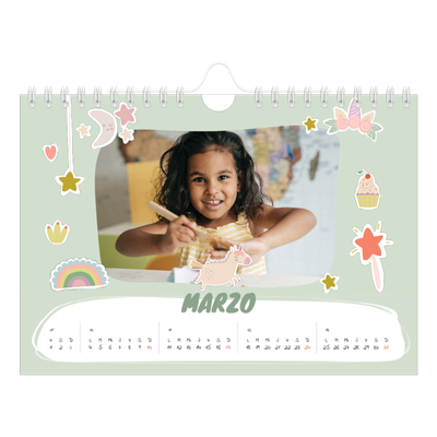 Calendario personalizado A5 — Unicornio arcoíris [Marzo]