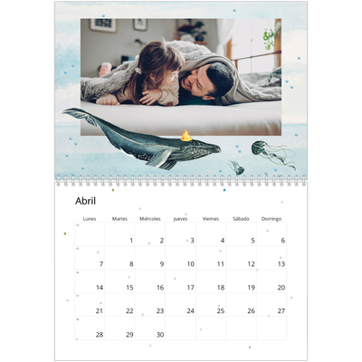 Calendario personalizado doble A4 — Animales de acuarela [Abril]
