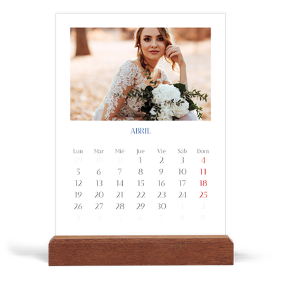 Calendario de mesa con base de madera - vertical  — Clásico cobalto [Abril]