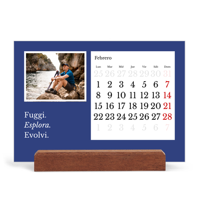 Calendario de mesa con base de madera - apaisado  — Tierra editorial [Febrero]