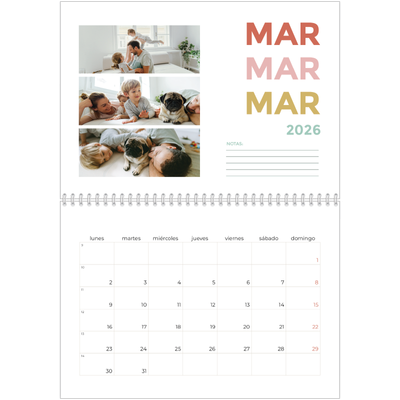 Calendario personalizado doble A4 — Tipografía colorida [Marzo]