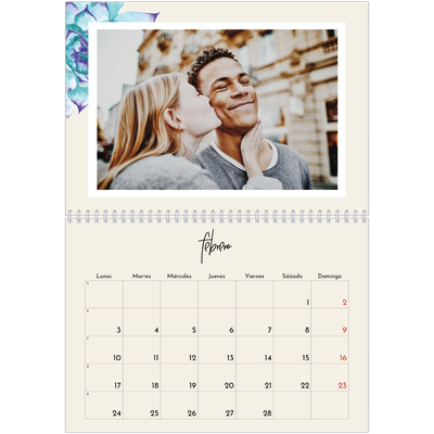 Calendario personalizado doble A4 — Flores pintadas [Febrero]