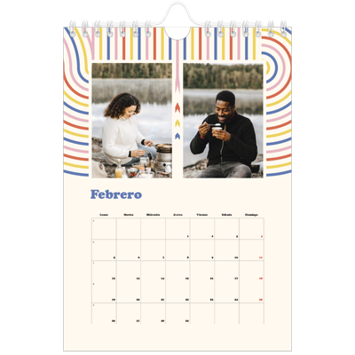 Calendario personalizado A5 — Líneas retro [Febrero]