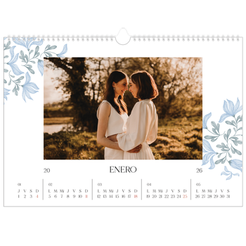 Calendario personalizado A3 horizontal  — Romance en blanco y azul