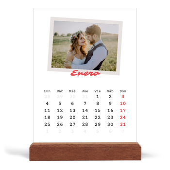 Calendario de mesa con base de madera - vertical — Firmado en carmín
