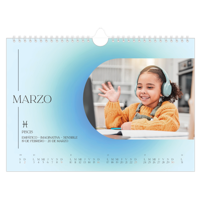 Calendario A4 horizontal — Degradado astrológico [Marzo]
