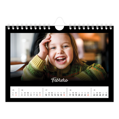 Calendario personalizado A5 — Negro minimalista [Febrero]