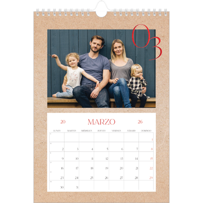 Calendario personalizado A4 — Toques de rojo [Marzo]
