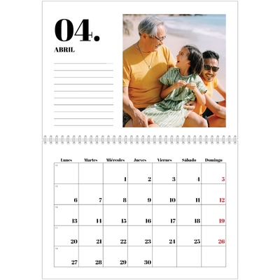 Calendario personalizado doble A4 — Serif y momentos [Abril]