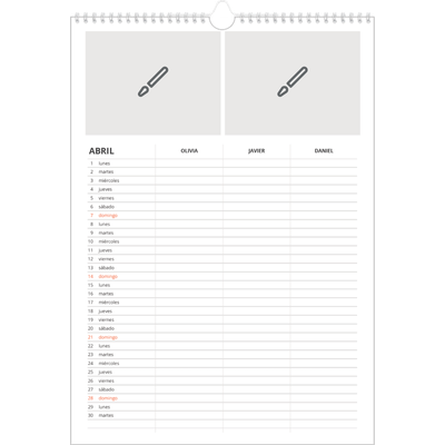 Planificador familiar A3 — Diseña tu producto - Familia de 3 [Abril]