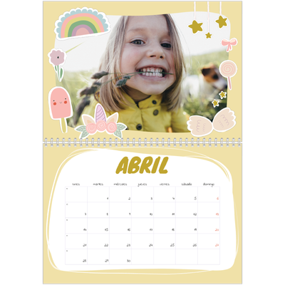 Calendario personalizado doble A4 — Unicornio arcoíris [Abril]