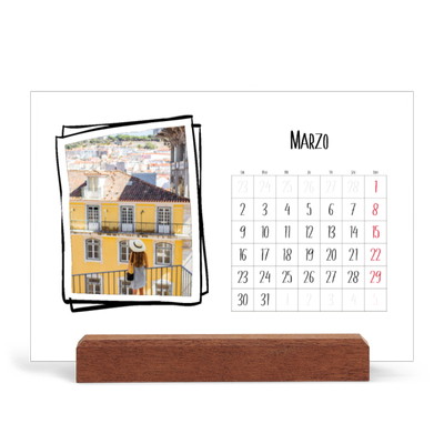 Calendario de mesa con base de madera - apaisado  — Momentos en retro [Marzo]
