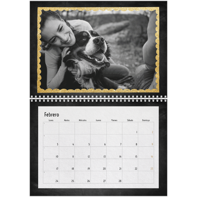 Calendario personalizado doble A4 — Marcos de purpurina [Febrero]