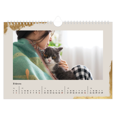 Calendario A4 horizontal — Classic Gold [Febrero]