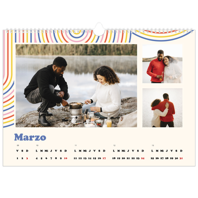 Calendario A3 horizontal — Líneas retro [Marzo]