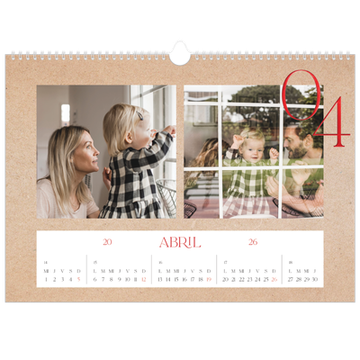 Calendario A3 horizontal — Toques de rojo [Abril]