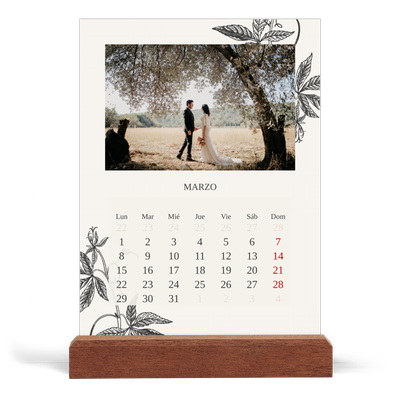 Calendario de mesa con base de madera - vertical  — Tinta y hiedra [Marzo]
