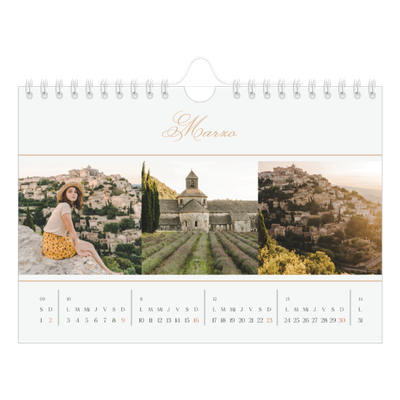 Calendario personalizado A5 — Banner de texto dorado [Marzo]
