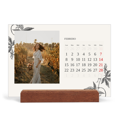 Calendario de mesa con base de madera - apaisado  — Tinta y hiedra [Febrero]