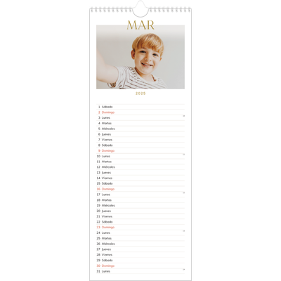 Calendario de cocina  — Texto dorado grande [Marzo]