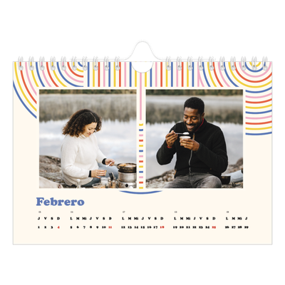 Calendario personalizado A5 — Líneas retro [Febrero]
