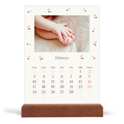 Calendario de mesa con base de madera - vertical  — Pequeñas cerezas [Febrero]