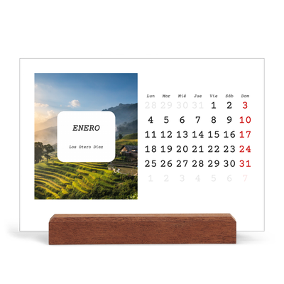Calendario de mesa con base de madera - apaisado  — La historia completa [Enero]
