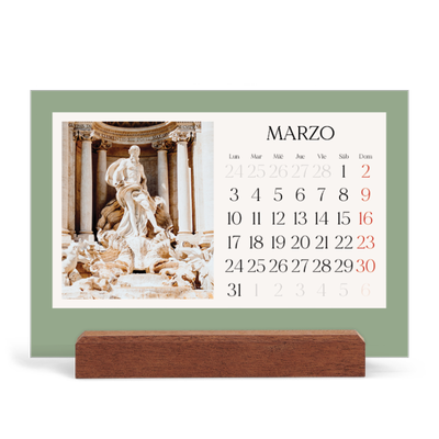Calendario de mesa con base de madera - apaisado  — Colores clásicos [Marzo]