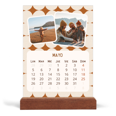 Calendario de mesa con base de madera - vertical  — Patrones retro [portada]