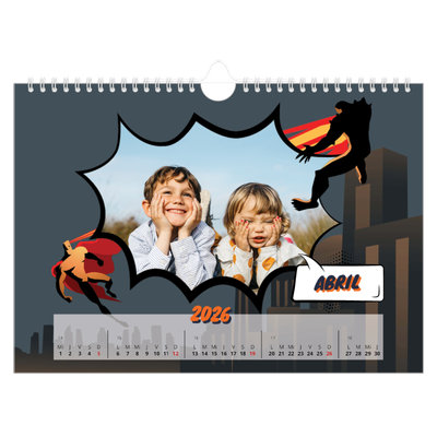 Calendario A4 horizontal — Libro de cómics [Abril]