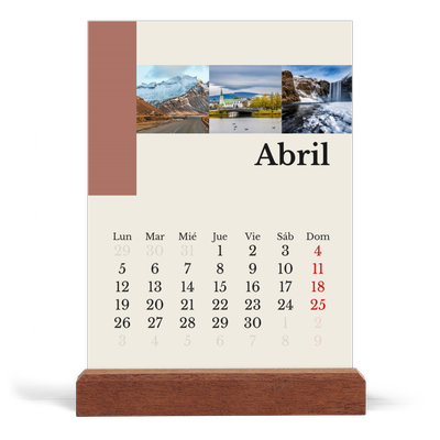 Calendario de mesa con base de madera - vertical  — Lugares del mundo [Abril]