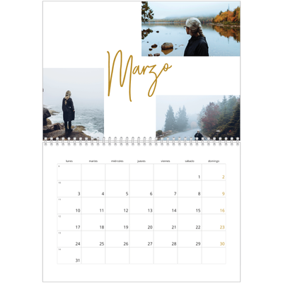 Calendario personalizado doble A4 — Rotulador dorado [Marzo]
