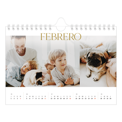 Calendario personalizado A5 — Texto dorado grande [Febrero]