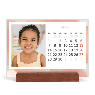Calendario de mesa con base de madera - apaisado  — Efecto pincel [Abril]