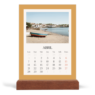 Calendario de mesa con base de madera - vertical  — Colores clásicos [Abril]